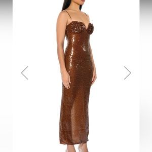 Akira brown sequin floral detail gown